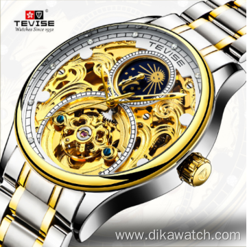 Swiss Tevise T820A explosion type waterproof hollow mechanical watch moon phase tourbillon casual men's watch